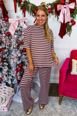 Slow Morning Striped Lounge Set in Mauve