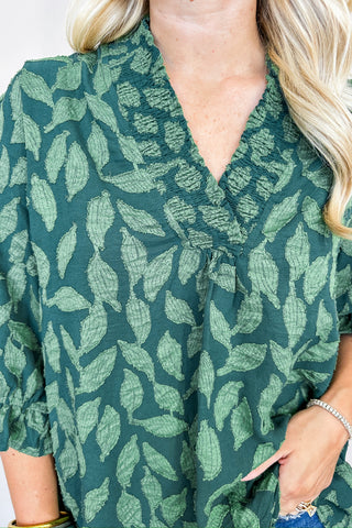 Emerald Bloom V Neck Top