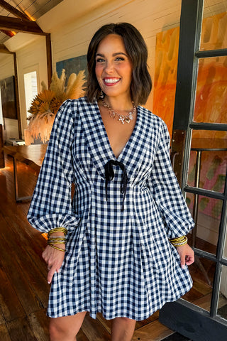Sweetly Tied Gingham Dress in Navy