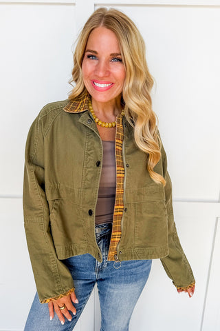 Countryside Stroll Plaid Trim Barn Jacket