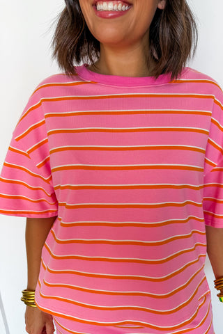 On Repeat Stripe Skort Set in Pink & Orange