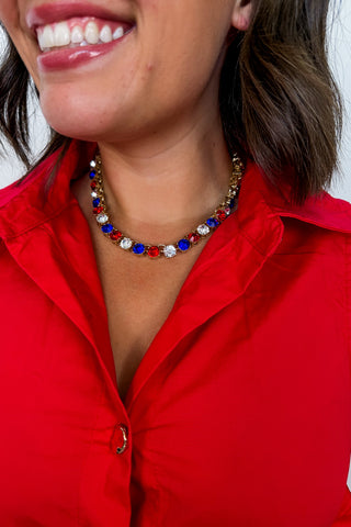 Blushing Brilliance Necklace in Red, White & Blue