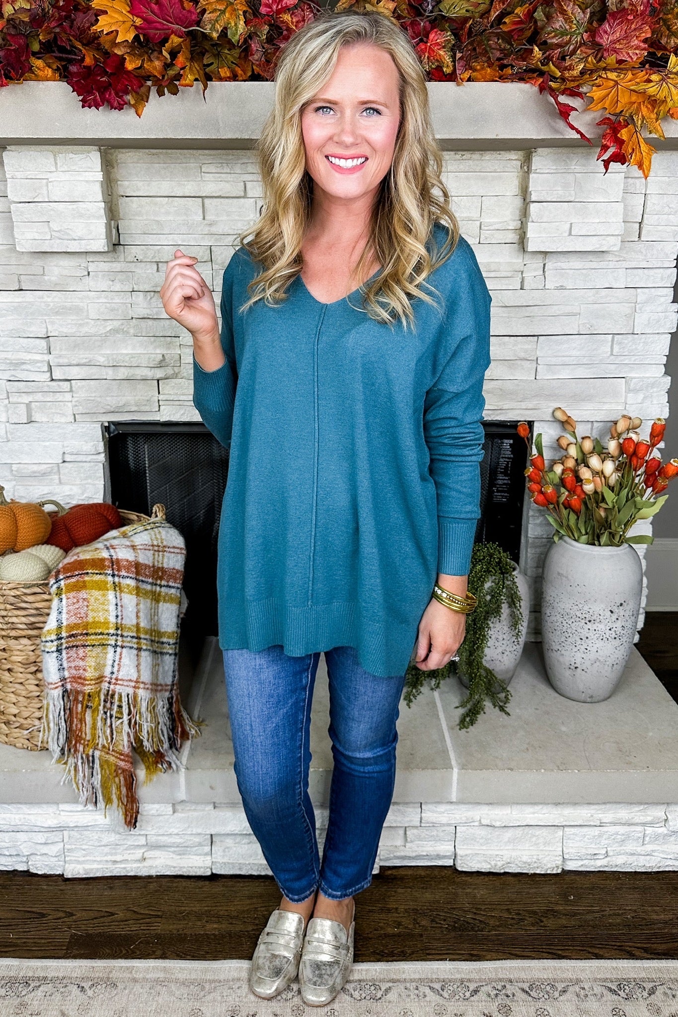 Closet Staple Soft V Neck Sweater in Teal