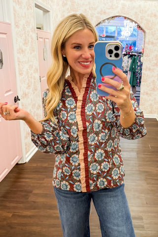 The Juliette Top in Brown Floral