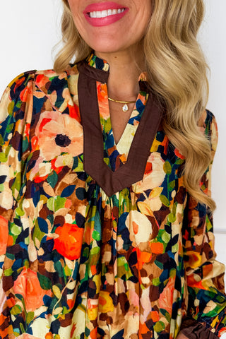 Painted Petals Dress in Brown