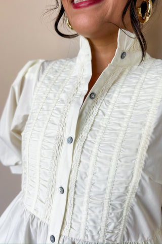 Cream Ruffle Collar Peplum Blouse