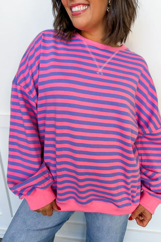 Color Me Casual Pink & Purple Stripe Pullover
