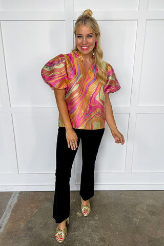 Golden Hour Swirl Top in Gold & Fuschia