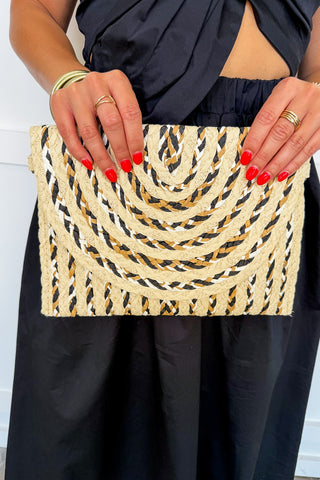 Boardwalk Breeze Raffia Crossbody in Neutral Mix