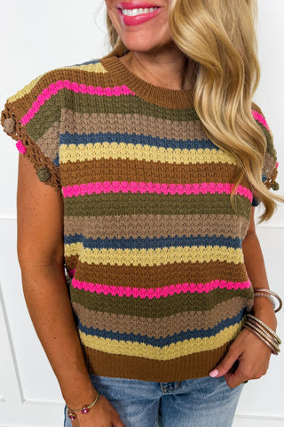Modern Stripe Color Block Knit Top in Brown Multi