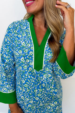 The Brenda Dress in Meadow Line Blue