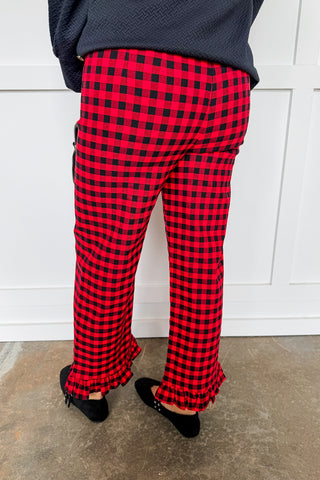 Girl In Gingham Ruffle Pants in Red & Black