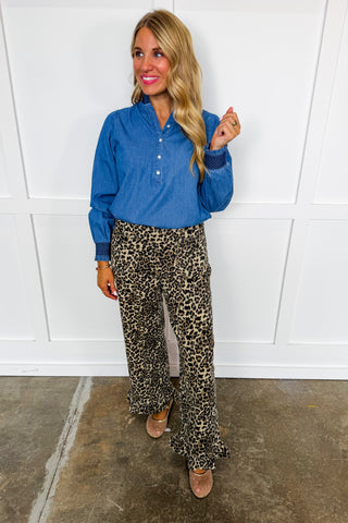 Cheetah Pants With Ruffle Hem