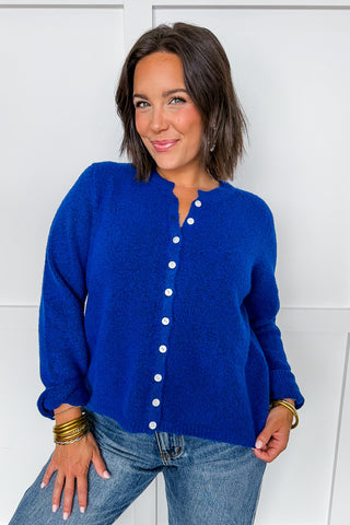 The Hallie Knit Cardigan in Cobalt Blue