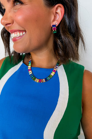 Made You Look Scallop Shift Dress in Green & Blue