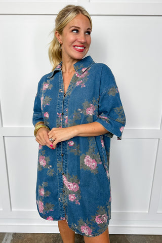 Floral Denim Swing Short Dress
