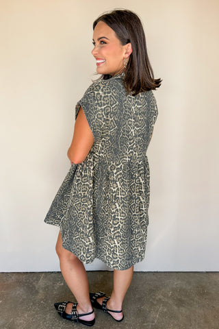 Washed Leopard Print Swing Dress