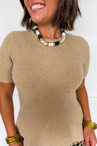 The Rowan Ribbed Peplum Top in Beige
