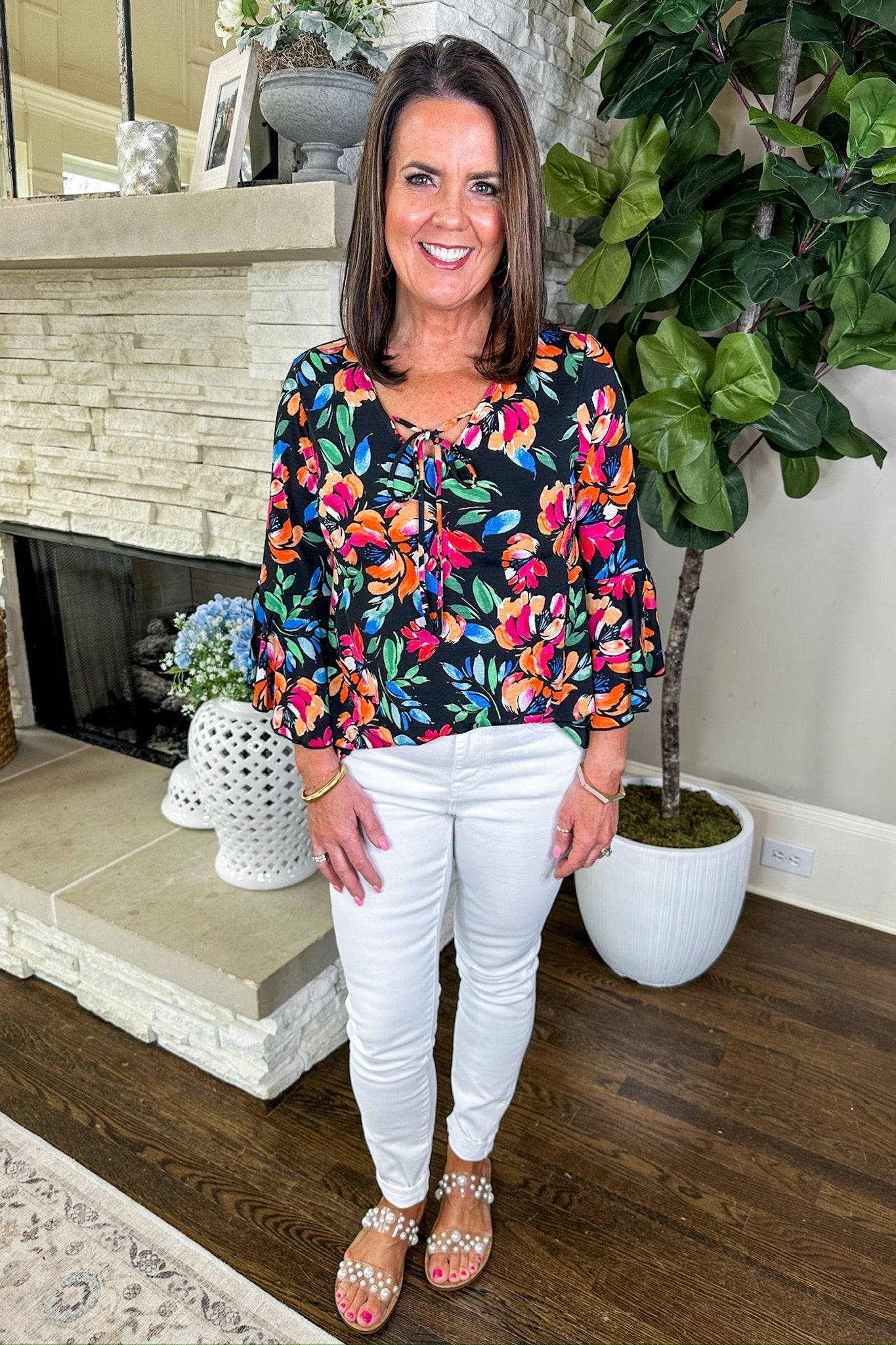 The Hallie Top in Black & Bold Floral