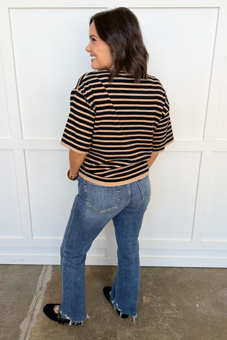 Weekend Stripe Henley Top in Black