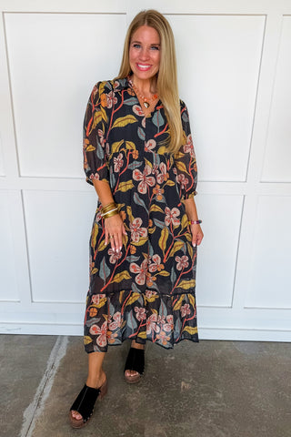 The Wildflower Fields Tiered Dress in Black