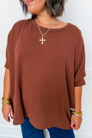 Dear Scarlett Essential Ribbed Poncho Top in Rust