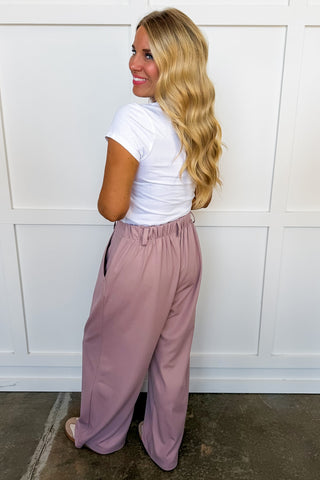 The Isabelle Wide Leg Tailored Trousers in Dusty Rose