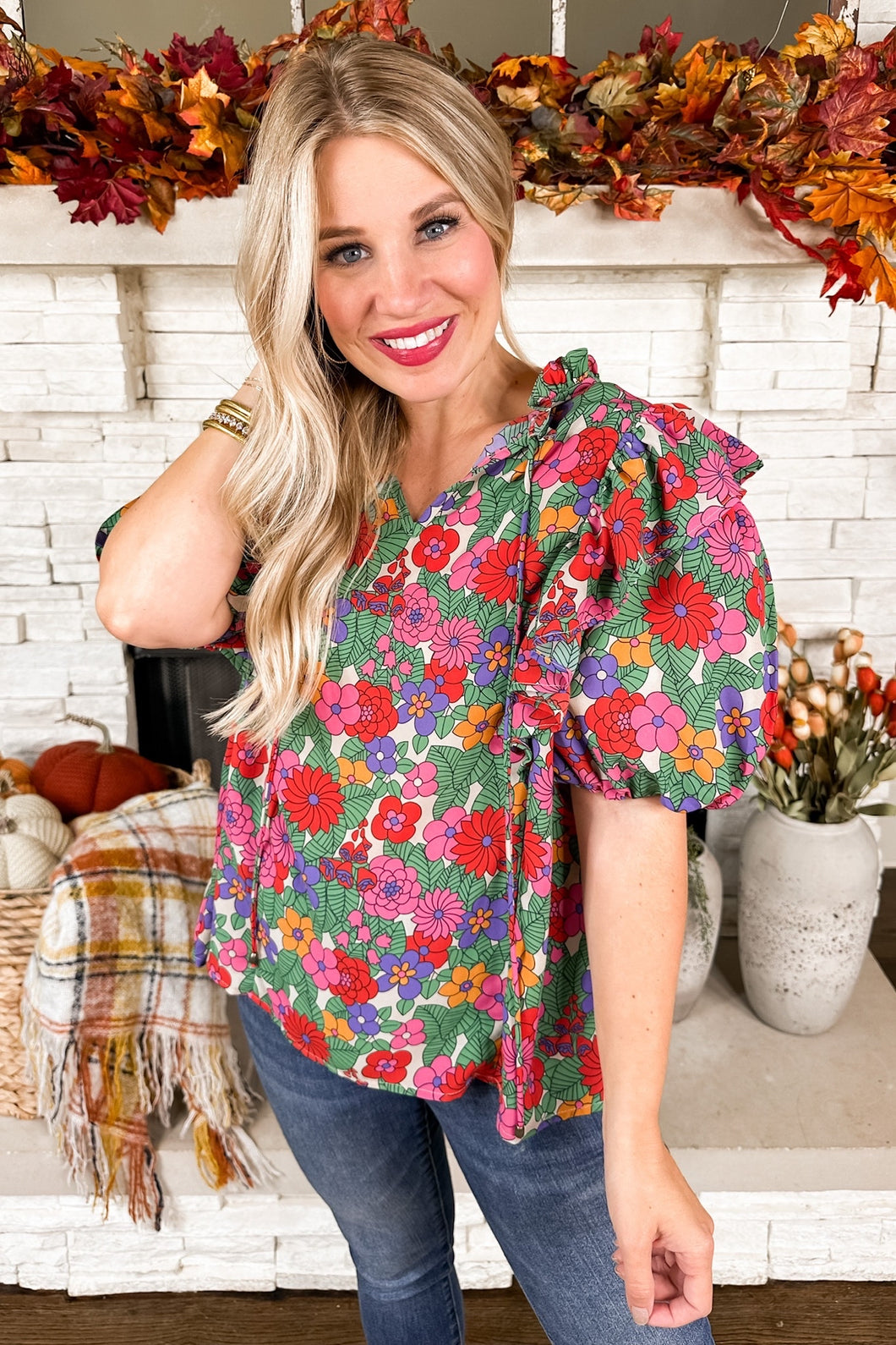 A Bed of Flowers Top with Ruffle Detailing