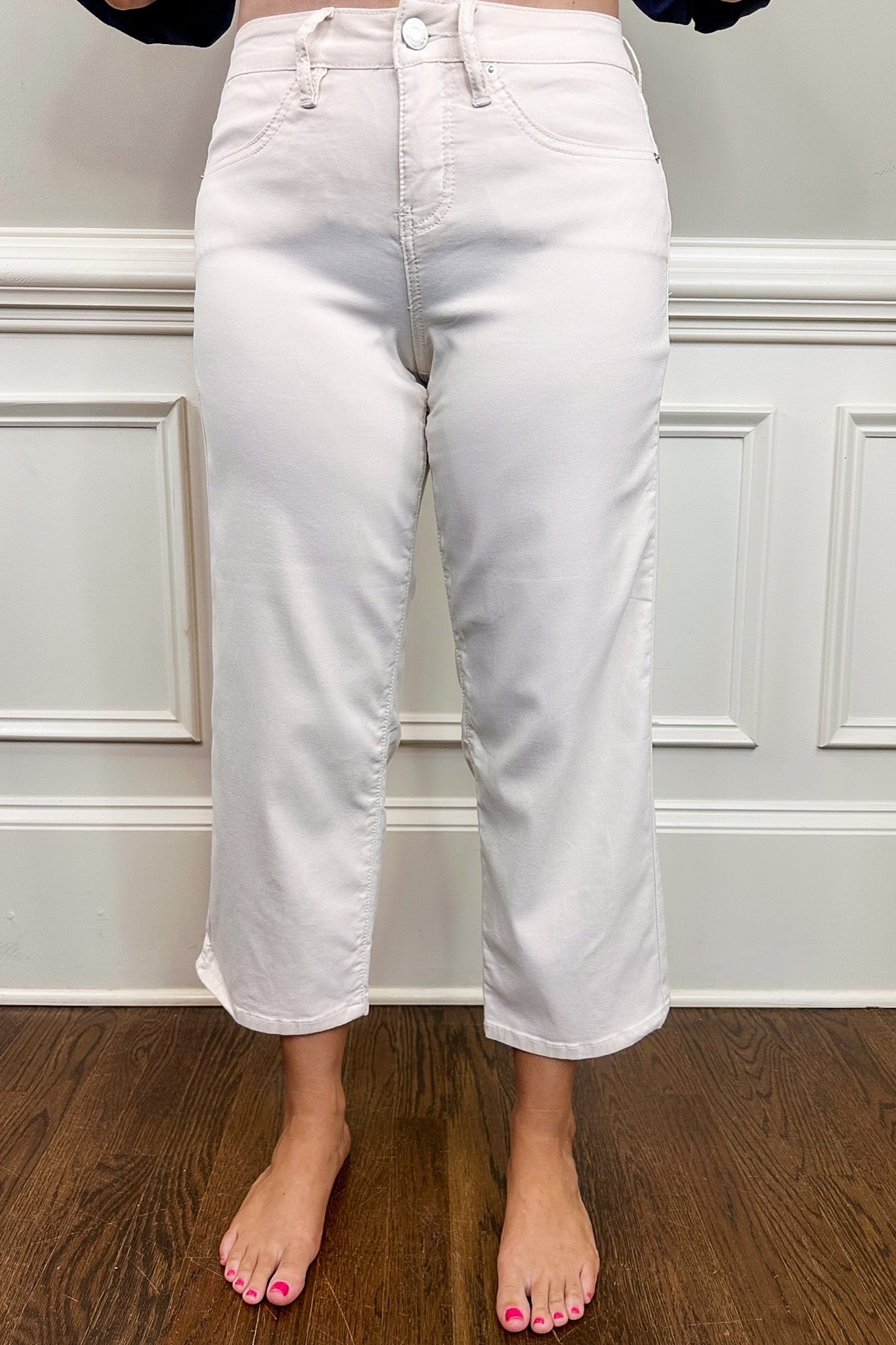 YMI Hyperstretch Cropped Wide Leg Pants in Ivory