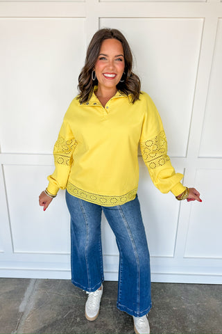 Hot Pink Deal - Bright Yellow Lace Pullover Top
