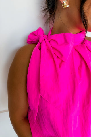 Classical Moment Halter Style Bow Top in Hot Pink