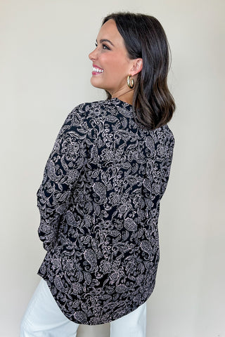 Dear Scarlett Liz Bell Printed Top in Black