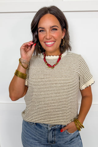 The Presley Stripe Tee in Cream/Mocha