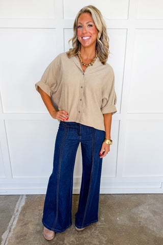 Easy Elegance Button Down Top in Khaki