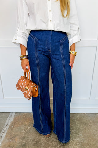 The Daphne Jeans in Dark Denim - Full Length Wide Leg Denim