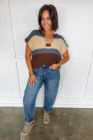 Mocha Mood Color Block Knit Top