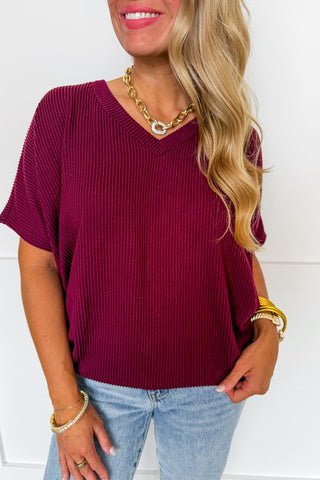 Dear Scarlett Halo Textured Knit Top in Wine