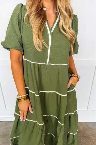 The Kinsley Midi Dress in Olive by Mary Square
