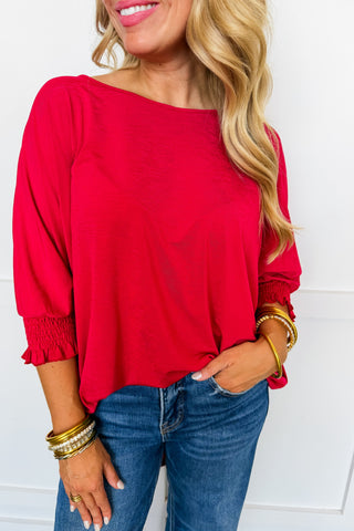 Dear Scarlett Mila Smocked Dolman Sleeve Top in Jewel Red