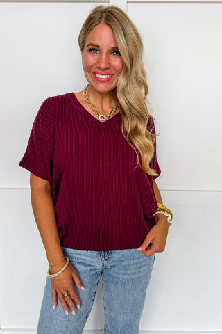 Dear Scarlett Halo Textured Knit Top in Wine
