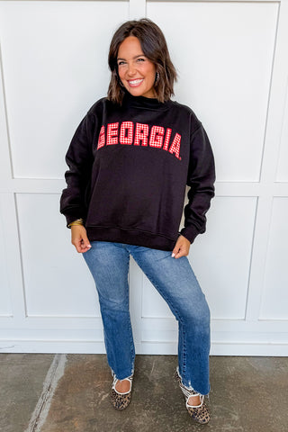 Georgia Gingham Mallory Mock Neck Sweatshirt in Black