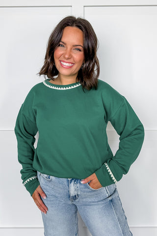 Emerald Sweater with Embroidered Stitching