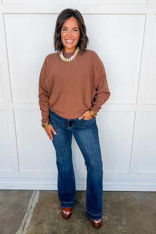 Cooler Days Textured Knit Sweater in Mocha