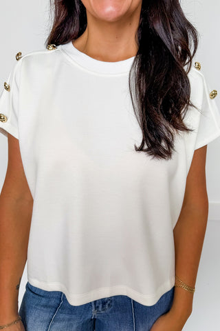 Golden Touch Button Sleeve Top in Off White