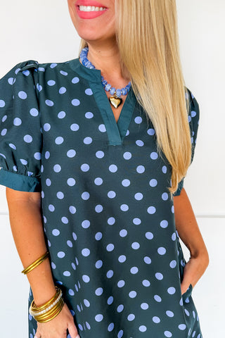 Styled in Dots Dress in Hunter Green