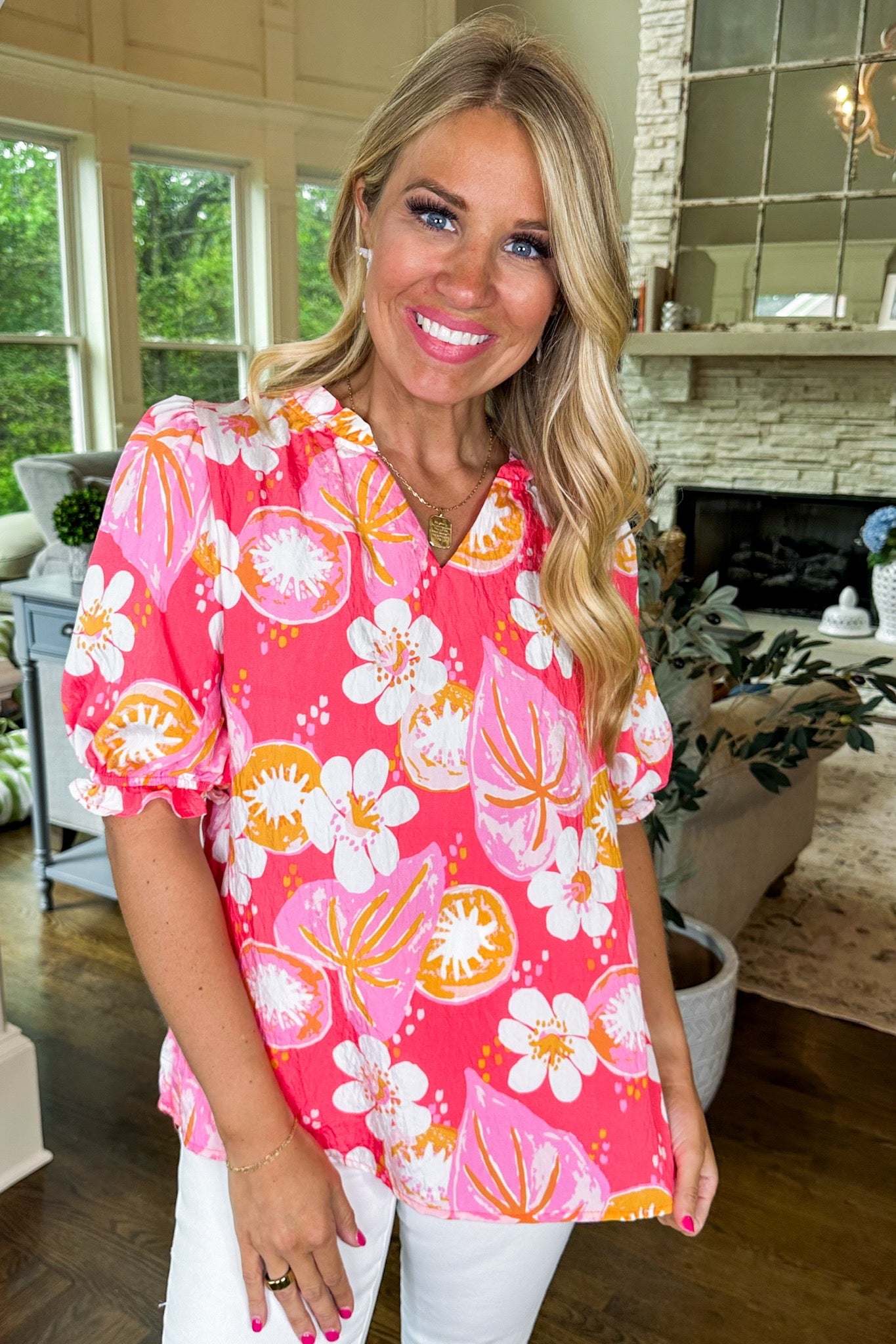 The Malia Kiwi Bloom Coral Top by Michelle McDowell