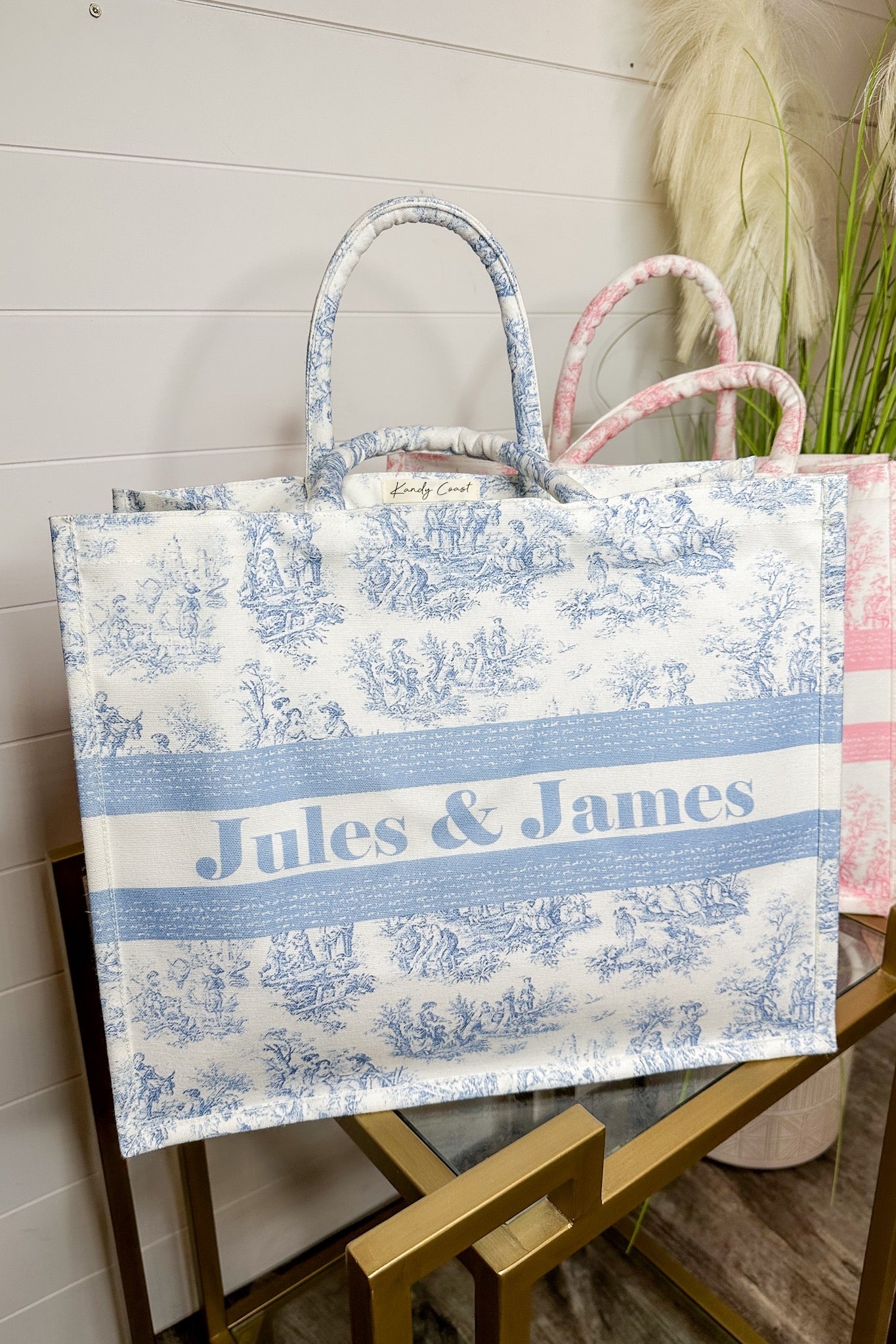 Jules & James Textured Cloth Toile Tote Bag in Blue