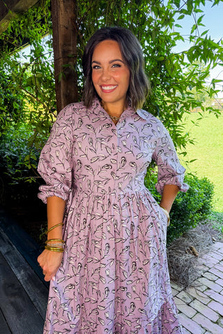 Whispering Leaf Pintuck Shirt Dress in Lilac