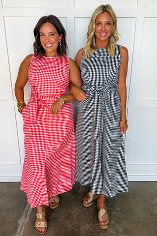 Red Gingham Midi Dress