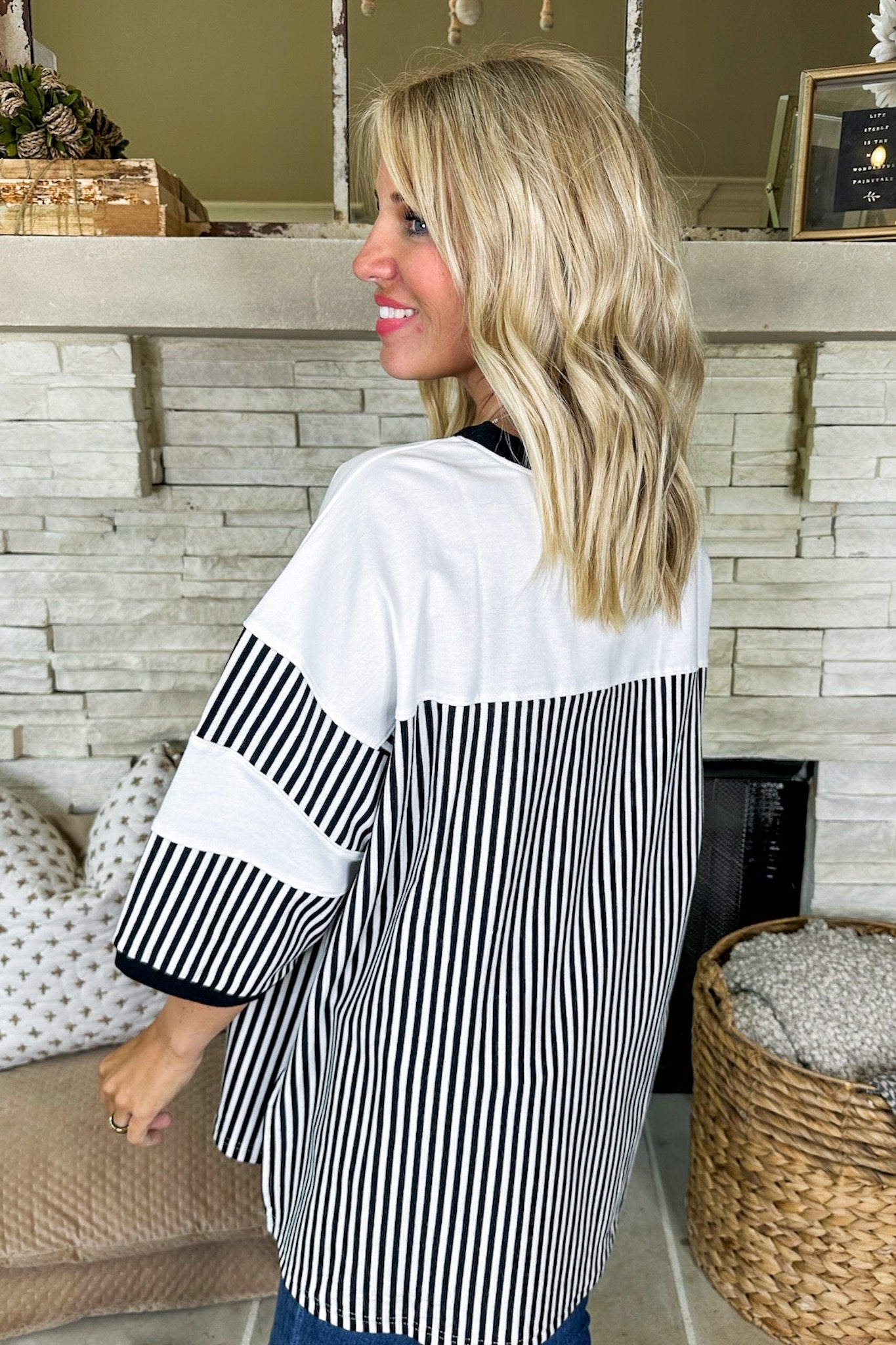 Black & White Pin Stripe Varsity Style Oversized Top